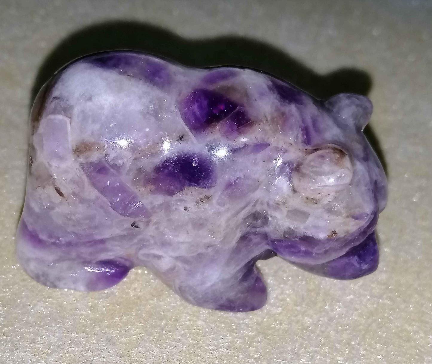 NATURAL AMETHYST HAND CARVED BEAR FIGURINE