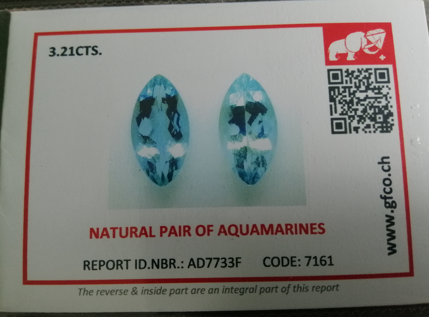 Natural Swiss Lab Certified Faceted Marquise PAIR Aquamarine 3.21cts- AQ01 (24)