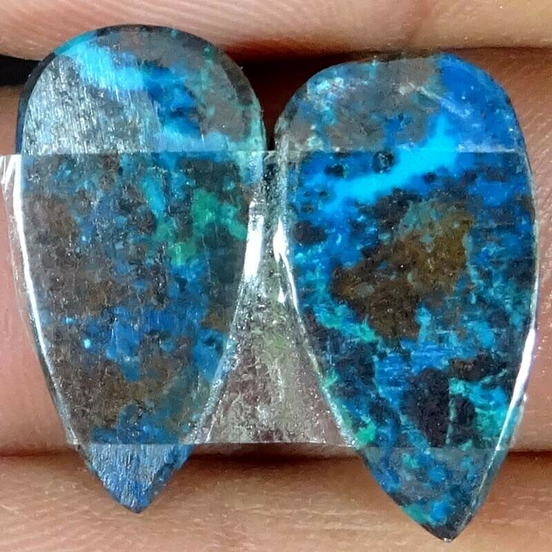 Natural Azurite Matched Pair Pear Cabochon Loose Gemstones