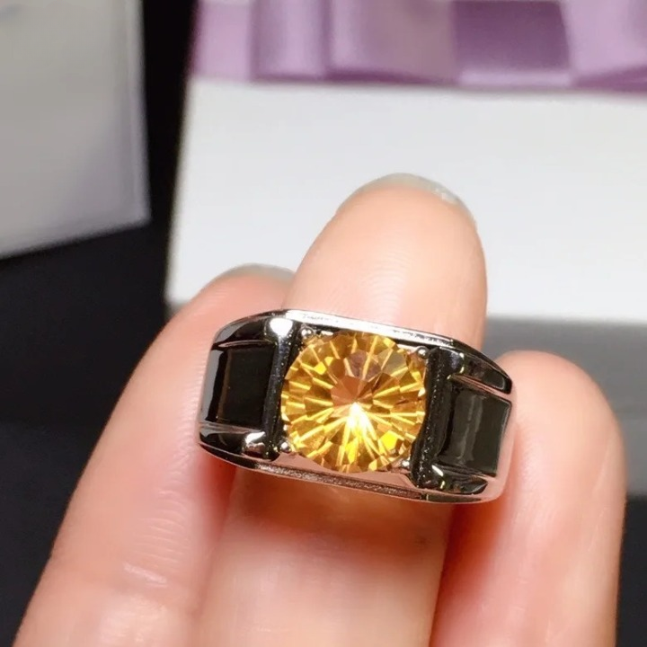 New Classic Man Gemstone Ring for Daily Wear 8mm Size Natural Citrine Ring for Man Real 925 Silver Man Jewelry Good Gift