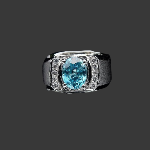 Natural Oval Gentle Heated Blue Zircon Silver Ring 6 US