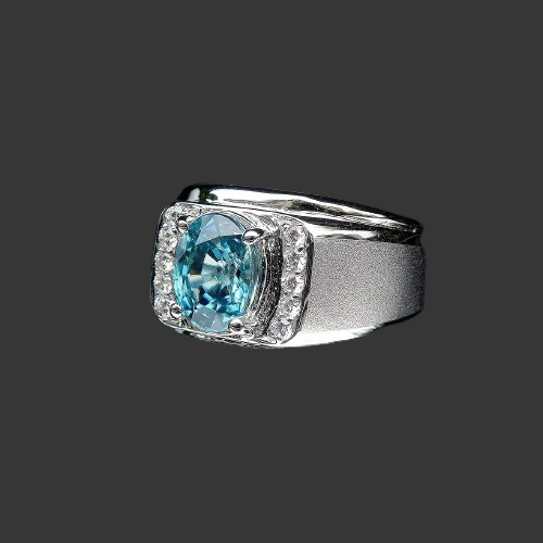 Natural Oval Gentle Heated Blue Zircon Silver Ring 6 US