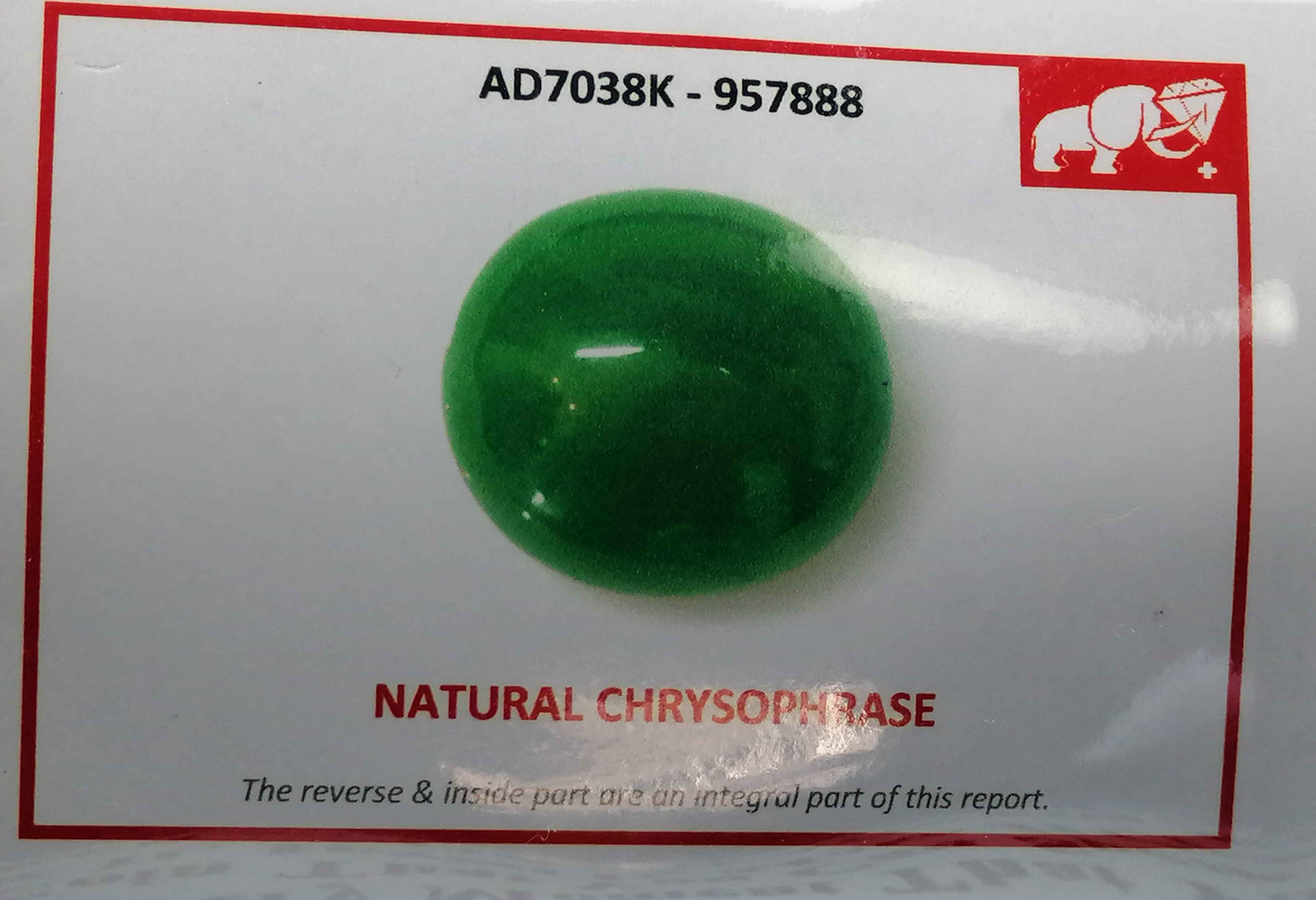 SWISS LAB CERTIFIED 39.78CT NATURAL CHRYSOPHRASE CRY01