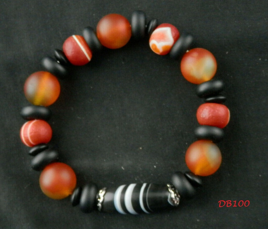 Authentic Natural Tibetan Dzi Beads Bracelet Dzi Stripes Bead DB100