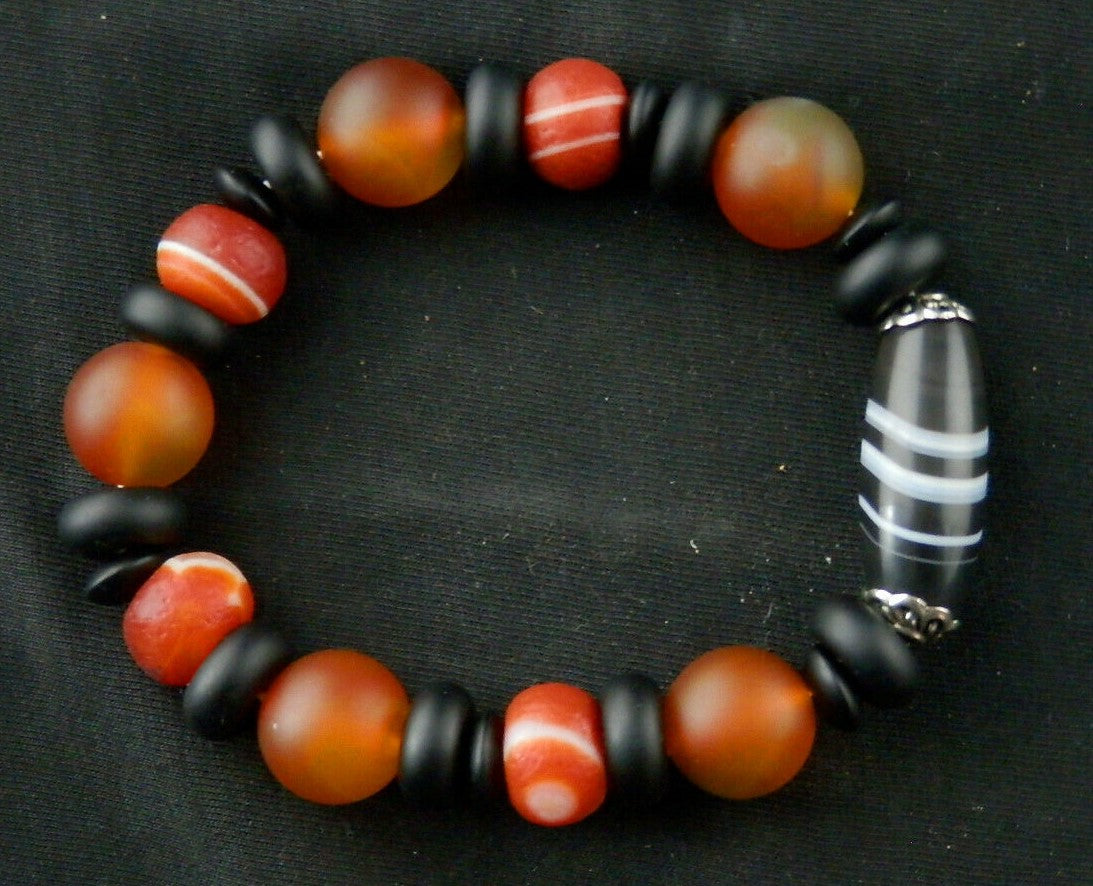 Authentic Natural Tibetan Dzi Beads Bracelet Dzi Stripes Bead DB100