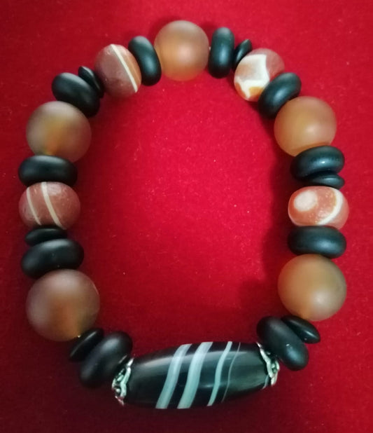 Authentic Natural Tibetan Dzi Beads Bracelet Dzi Stripes Bead DB100