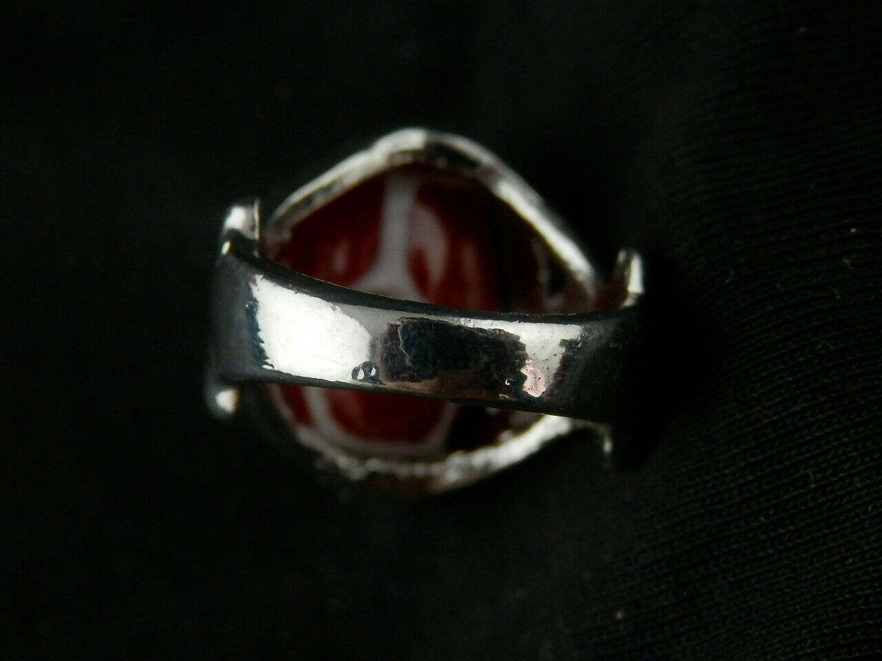 Authentic Natural Tibetan Silver Inlay Dzi Turtle Back Bead Ring (SIZE 6)