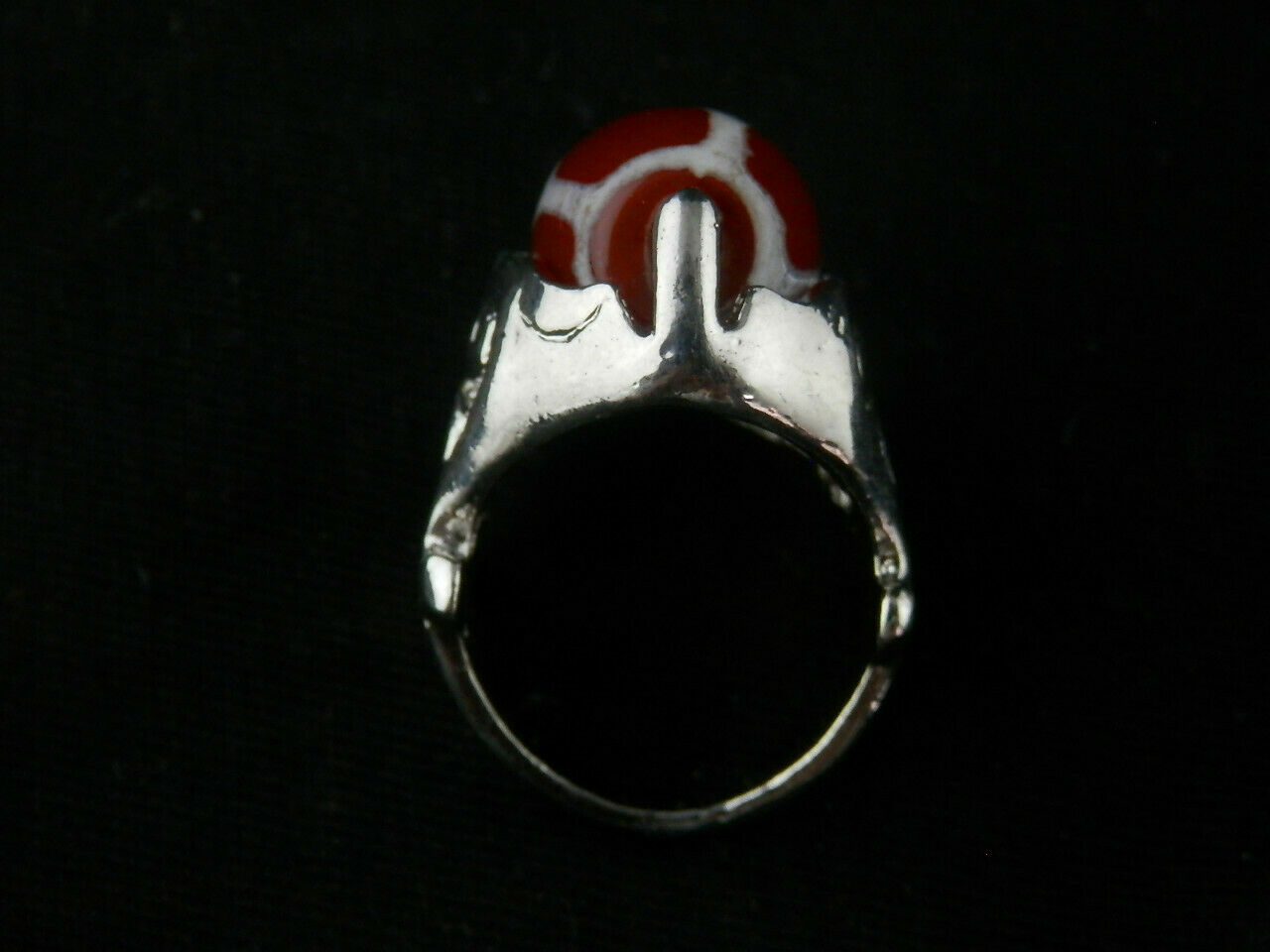 Authentic Natural Tibetan Silver Inlay Dzi Turtle Back Bead Ring (SIZE 6)