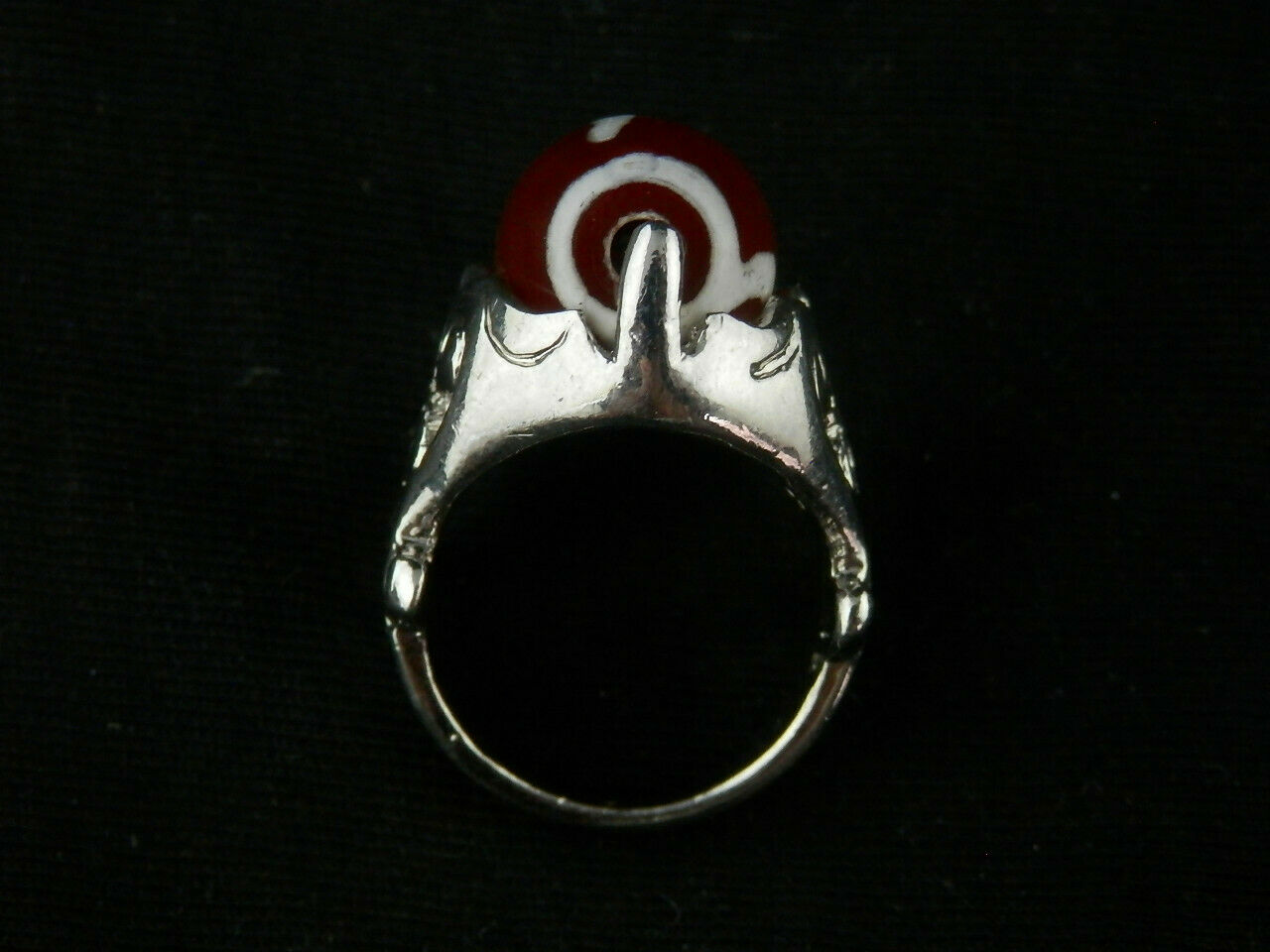 Authentic Natural Tibetan Silver Inlay Dzi Bead Ring (SIZE 6.5)