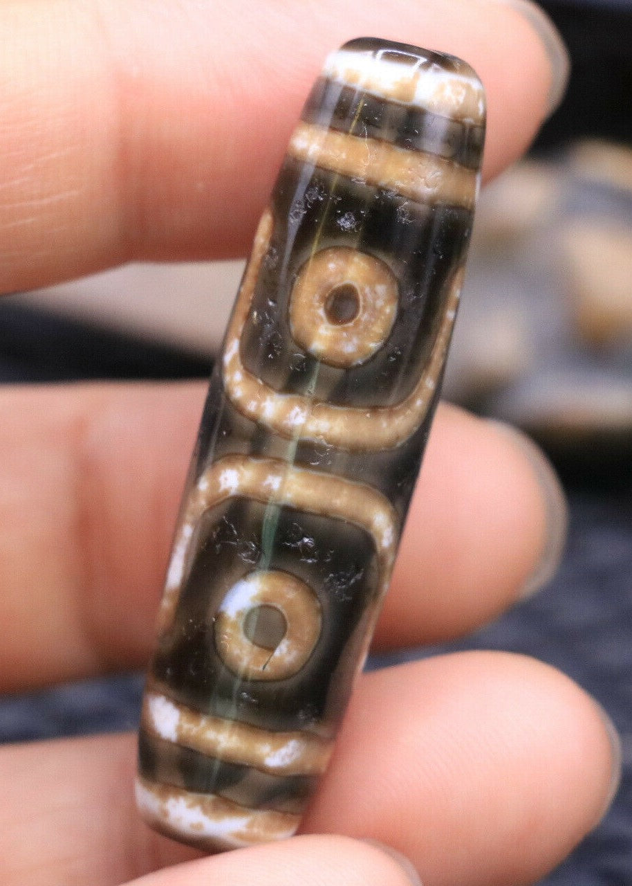 Authentic Natural Tibetan Old 7 Eye 4 Line dZi Bead Pendant