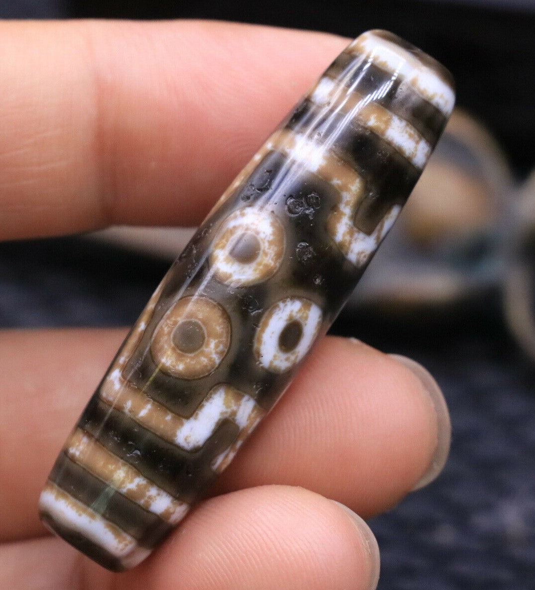 Authentic Natural Tibetan Old 7 Eye 4 Line dZi Bead Pendant