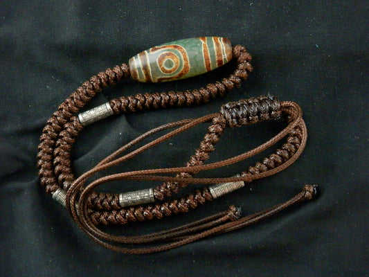 Authentic Natural Unusual Tibetan Necklace W/Dragon Vein Dzi 2Eyed Bead DB234