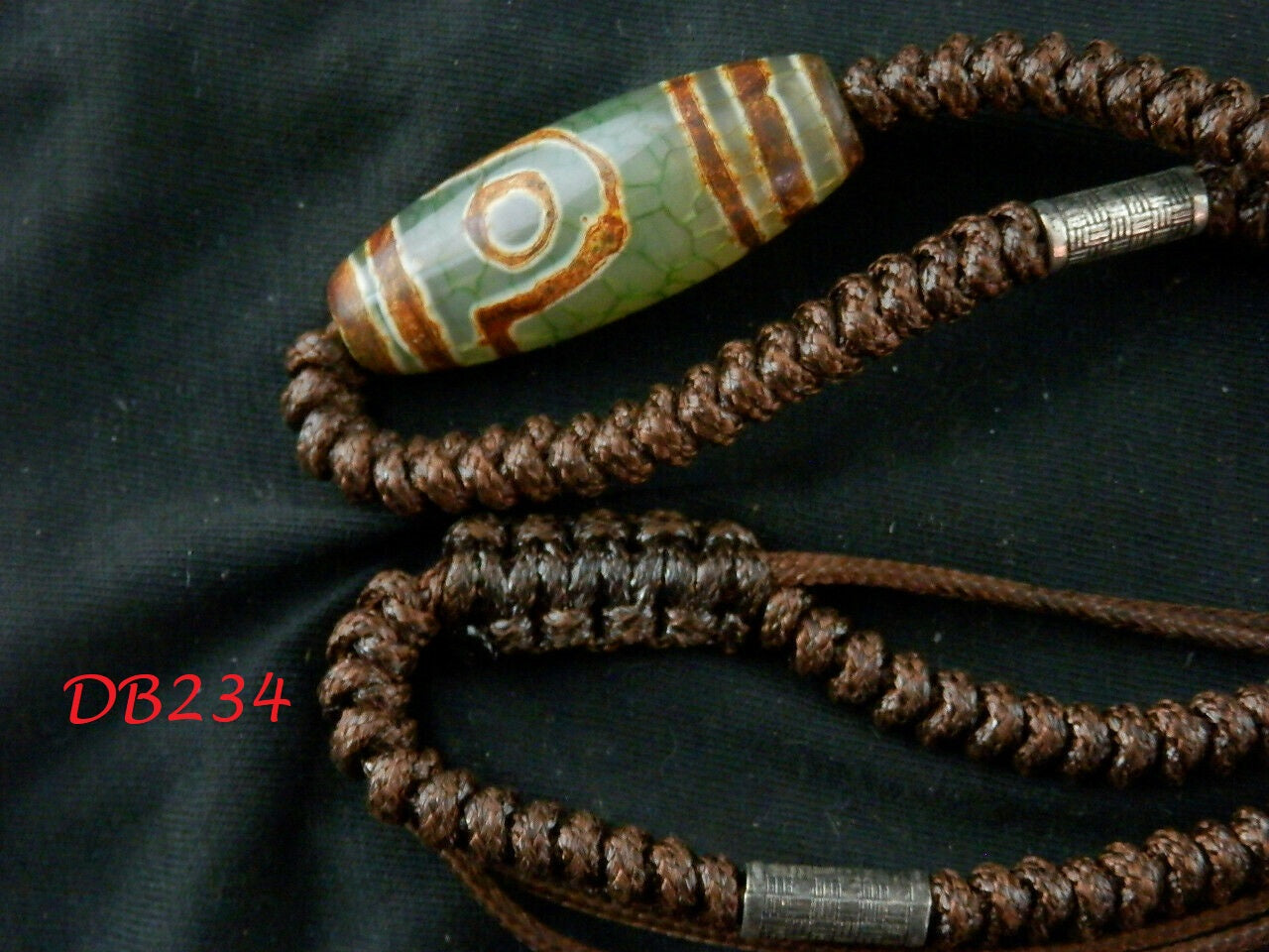 Authentic Natural Unusual Tibetan Necklace W/Dragon Vein Dzi 2Eyed Bead DB234