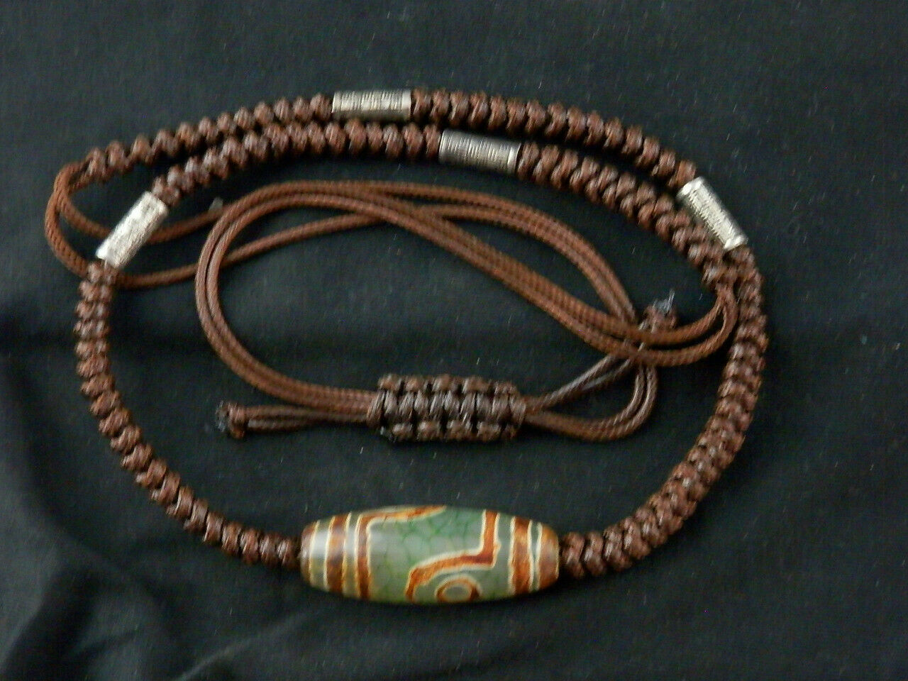 Authentic Natural Unusual Tibetan Necklace W/Dragon Vein Dzi 2Eyed Bead DB234