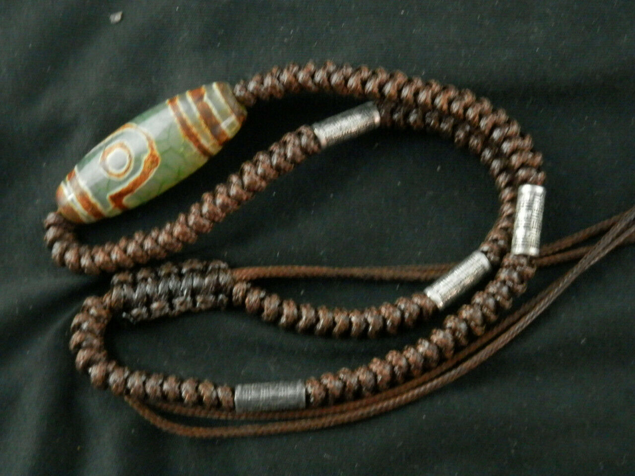 Authentic Natural Unusual Tibetan Necklace W/Dragon Vein Dzi 2Eyed Bead DB234