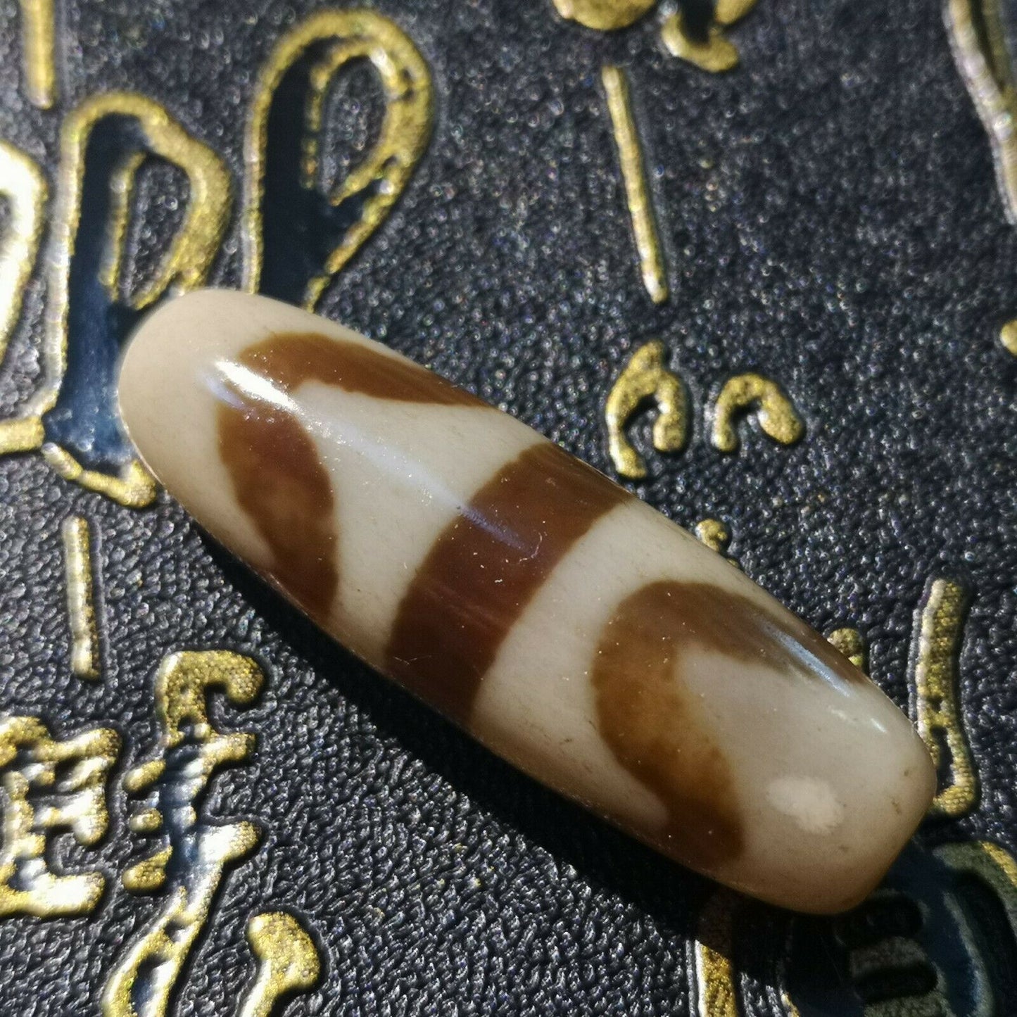 Natural Authentic Tibetan Double tiger teeth dZi Bead