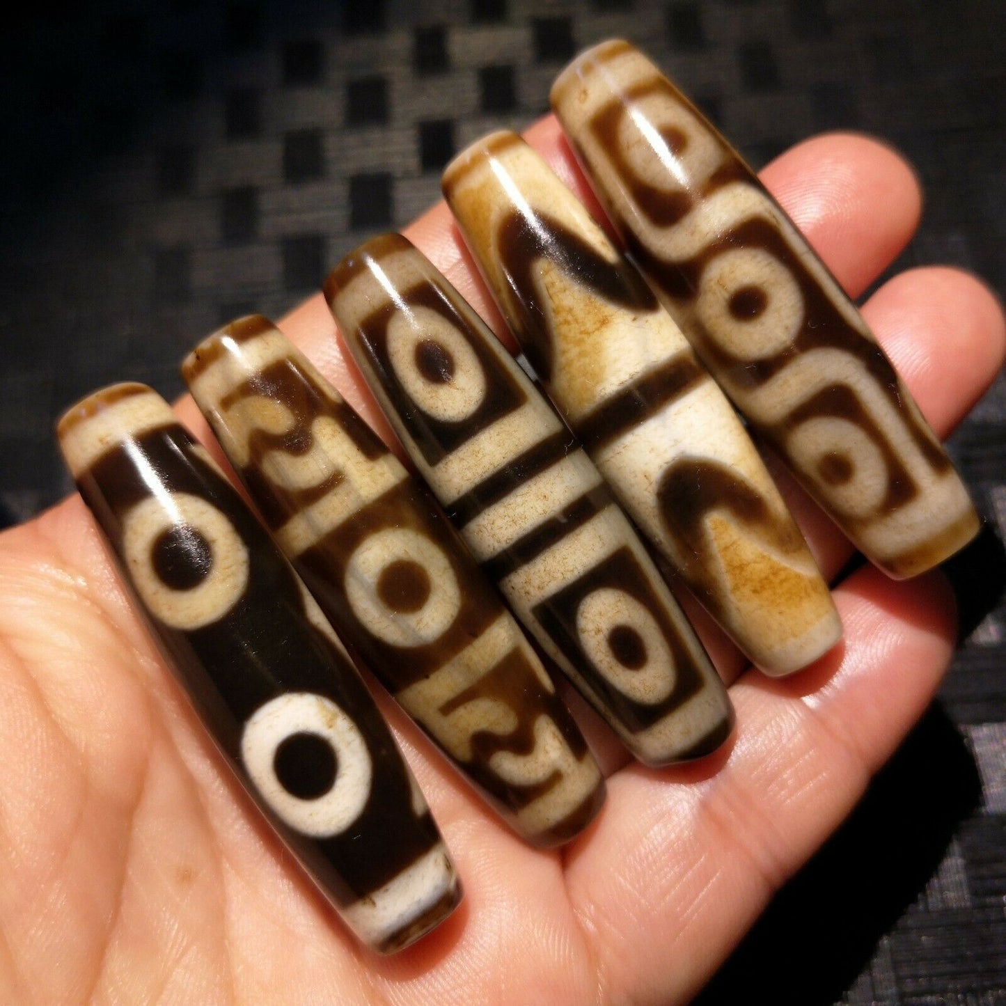 Natural Authentic Tibetan Old Multiple patterns dZi Bead 5pcs