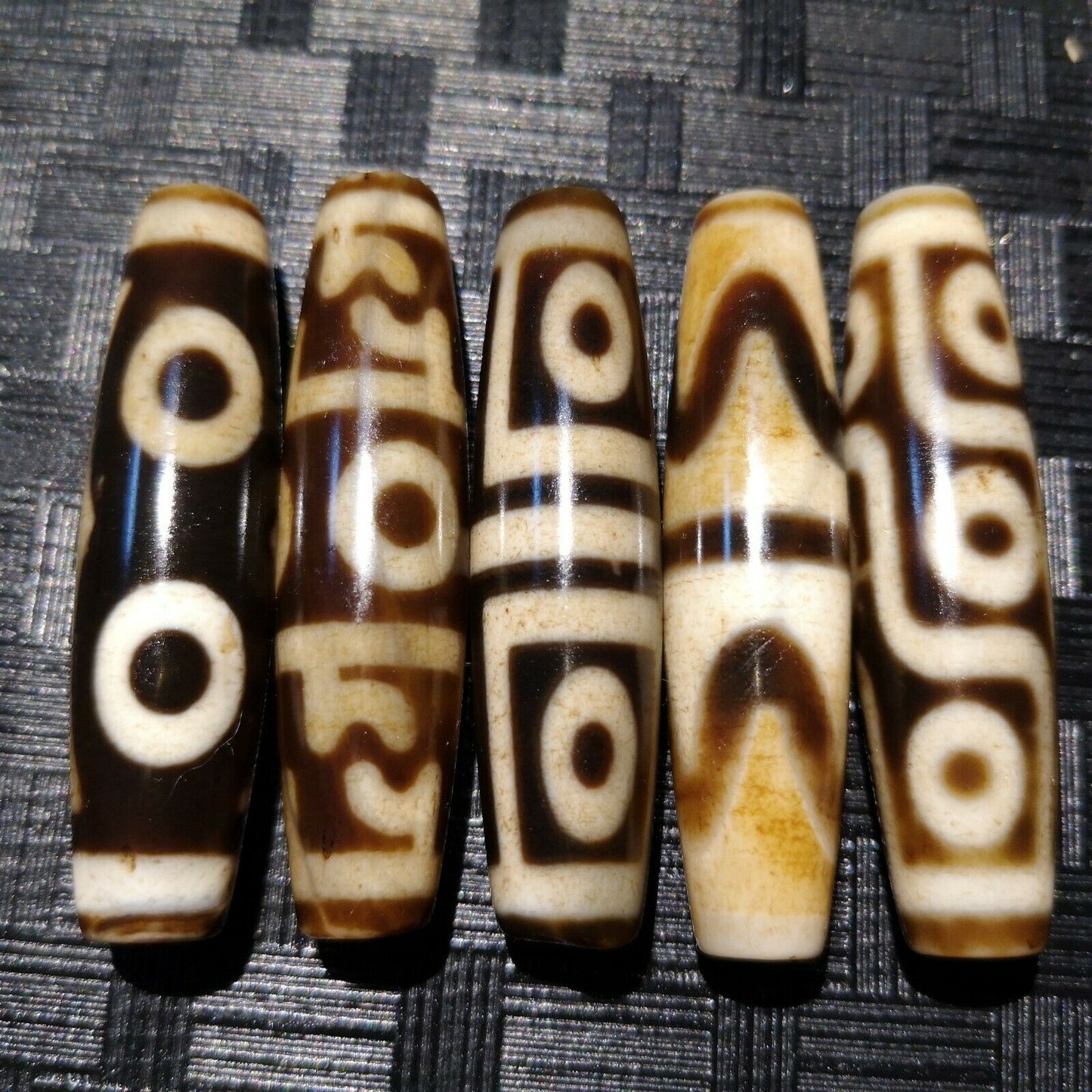 Natural Authentic Tibetan Old Multiple patterns dZi Bead 5pcs