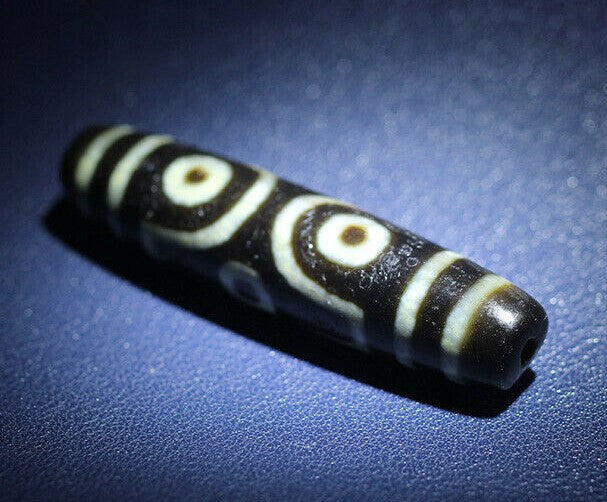 Natural Antique old tibetan 6 eyes longer dzi bead pendant Certificate of Authentication