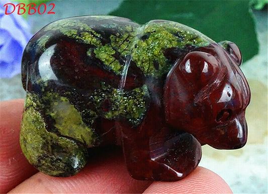 NATURAL RED/GREEN DRAGON BLOOD STONE HAND CARVED BEAR FIGURINE