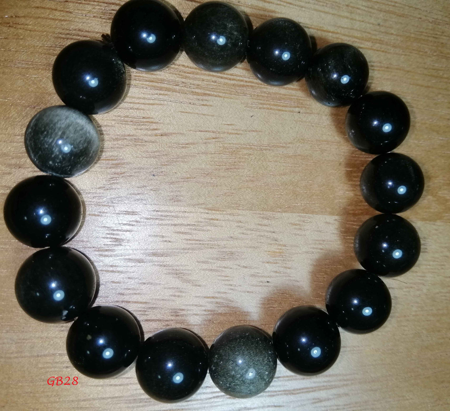 NATURAL BLACK OBSIDIAN BRACELET (12.4MM)