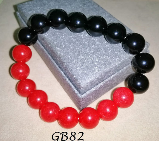 Natural Beautiful 12mm Red Agate & Black onyx Gems Beads Bracelet Bangle Tensile Elastic