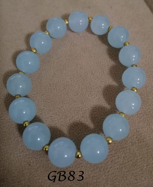 Natural Beautiful 12mm Round Light Blue Aquamarine Gemstone Beads Bracelet