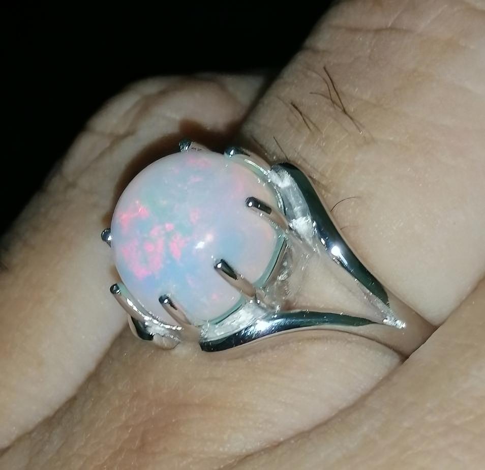 Natural White Opal Ring