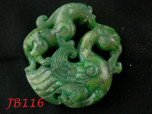 Natural Chinese Green Jade PiXiu On Phoenix Pendant