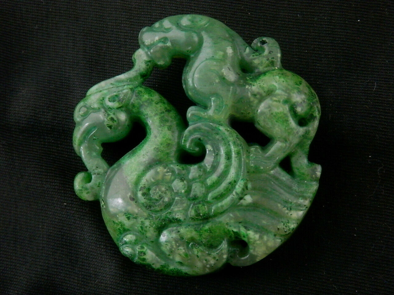 Natural Chinese Green Jade PiXiu On Phoenix Pendant