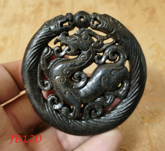 Ancient Chinese Natural hand carved old jade dragon turtle (69mm)