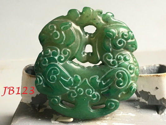 Chinese Old Natural jade hand-carved double Phoenix statue pendant