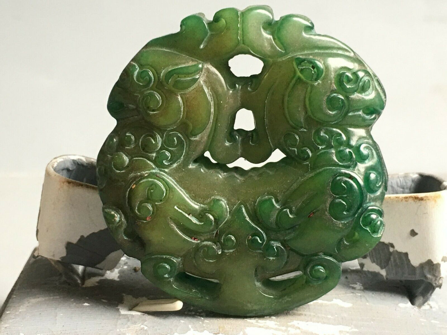 Chinese Old Natural jade hand-carved double Phoenix statue pendant