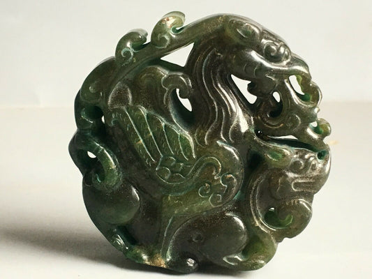 Chinese old natural jade hand-carved Phoenix statue pendant JB124