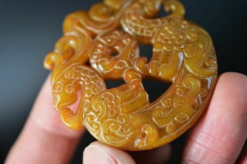 Natural Old Jade Hand-Carved Phoenix Pendant