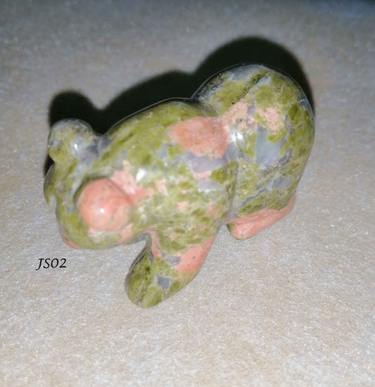 NATURAL UNAKITE JASPER HAND CARVED BEAR FIGURINE