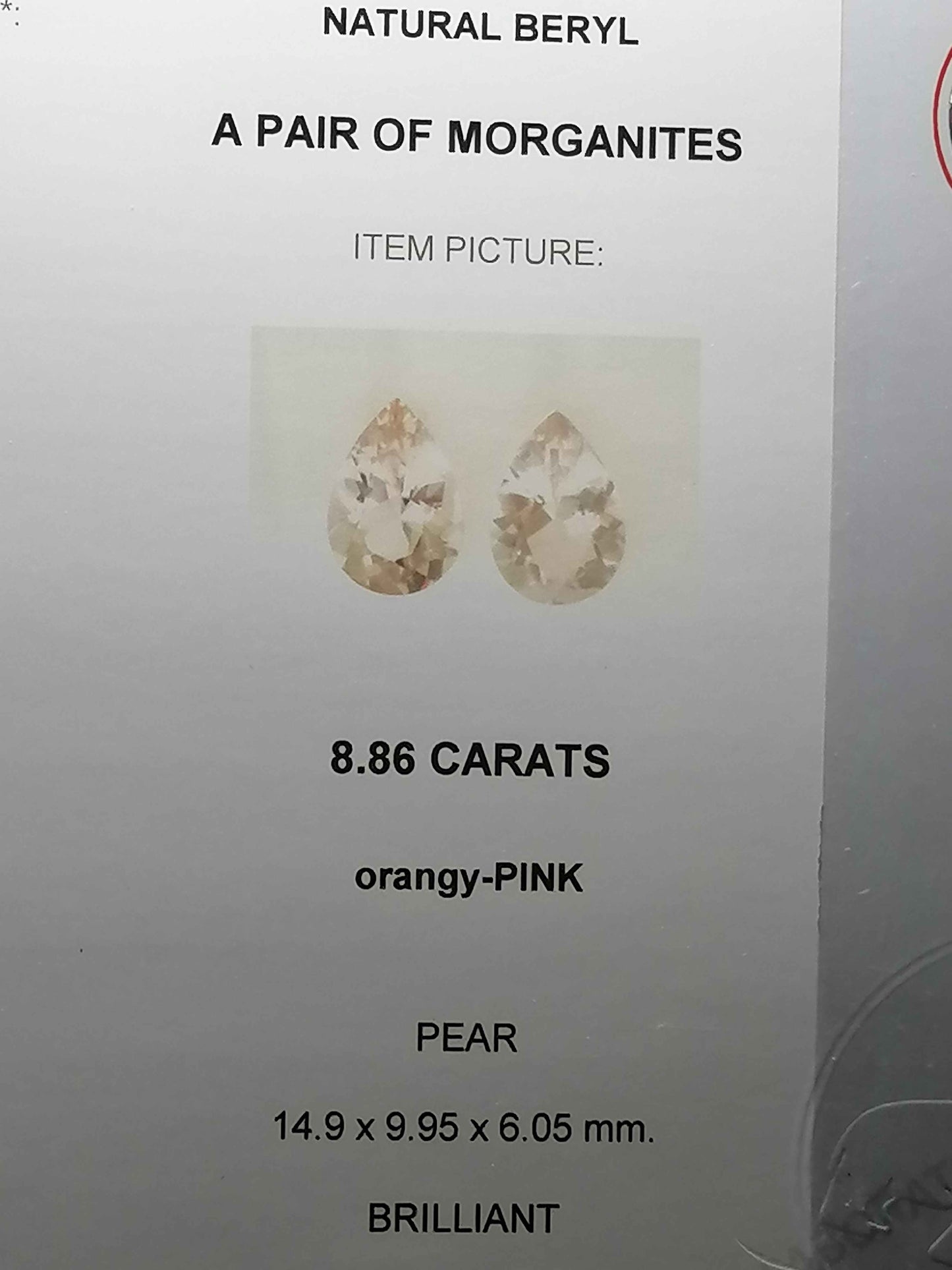 Natural Certified Pair Morganite: Peachy Radiance 8.86cts- MR01 (24)