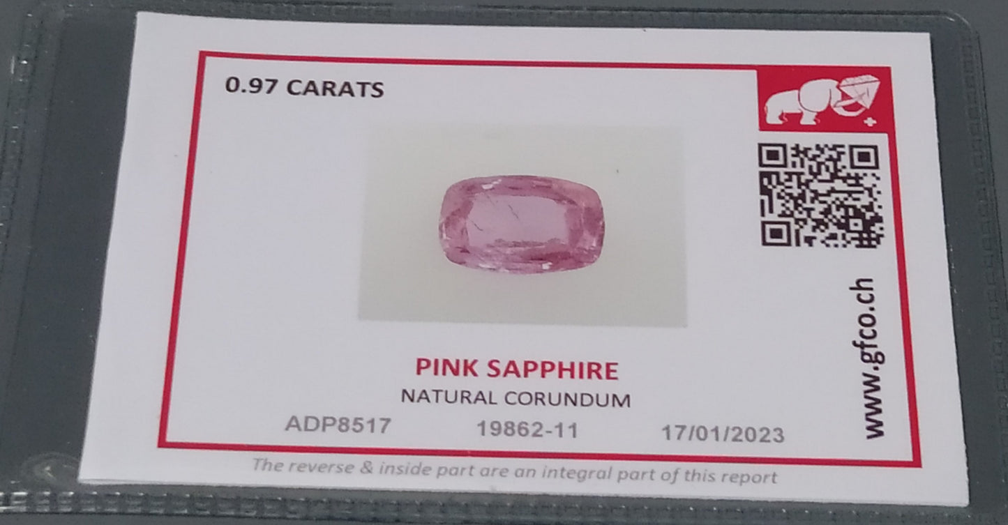 Swiss Lab Certified UNHEAT Natural Pink Sapphire 0.97cts Gemstone - Ready for Setting