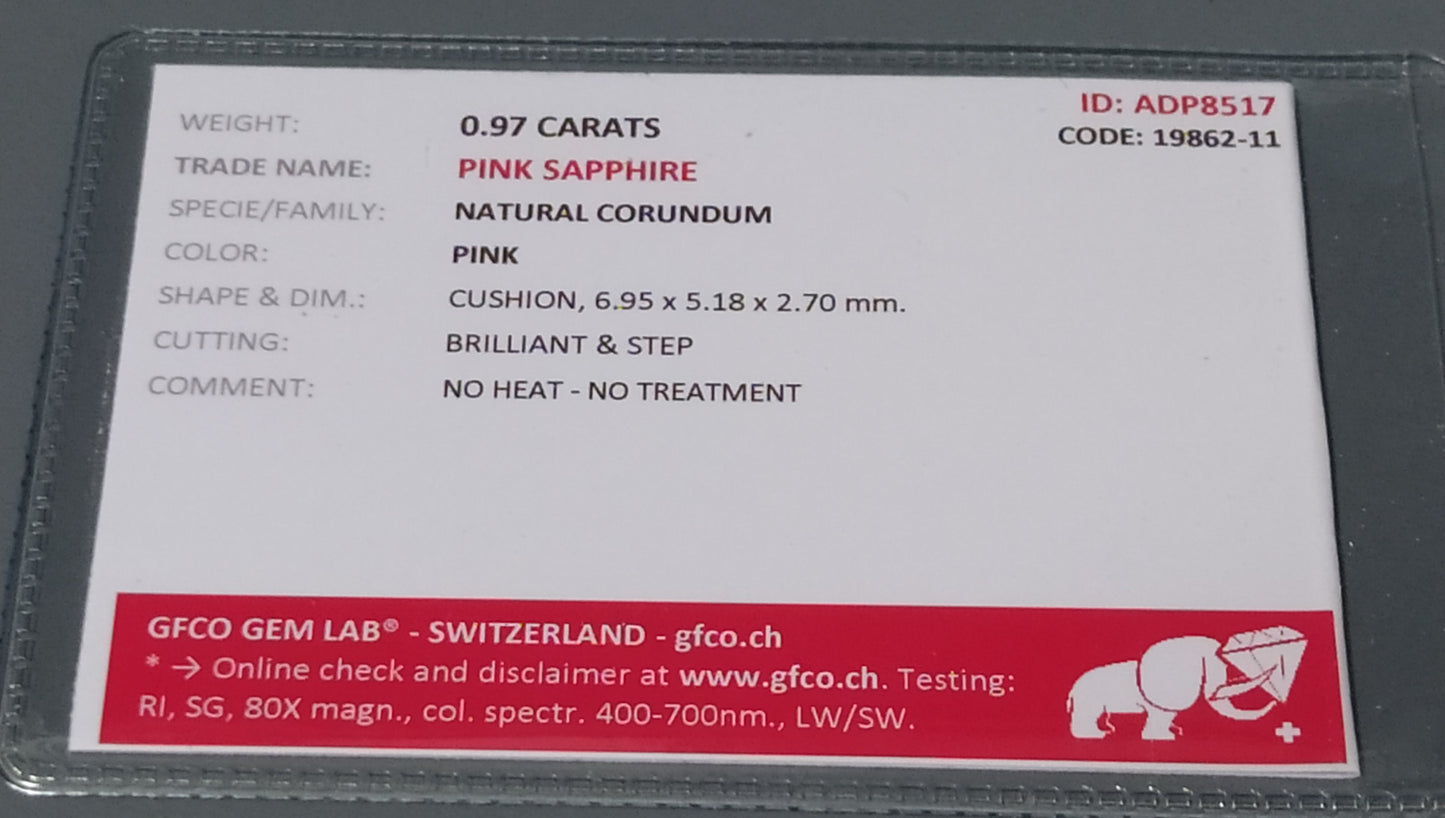 Natural Certified Pink Sapphire: Pink Beauty 0.97cts- NA1 (24)