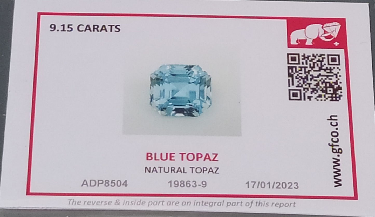 Swiss Lab Certified 9.15ct Octagon Shape Natural "Swiss" Blue Topaz Gemstone