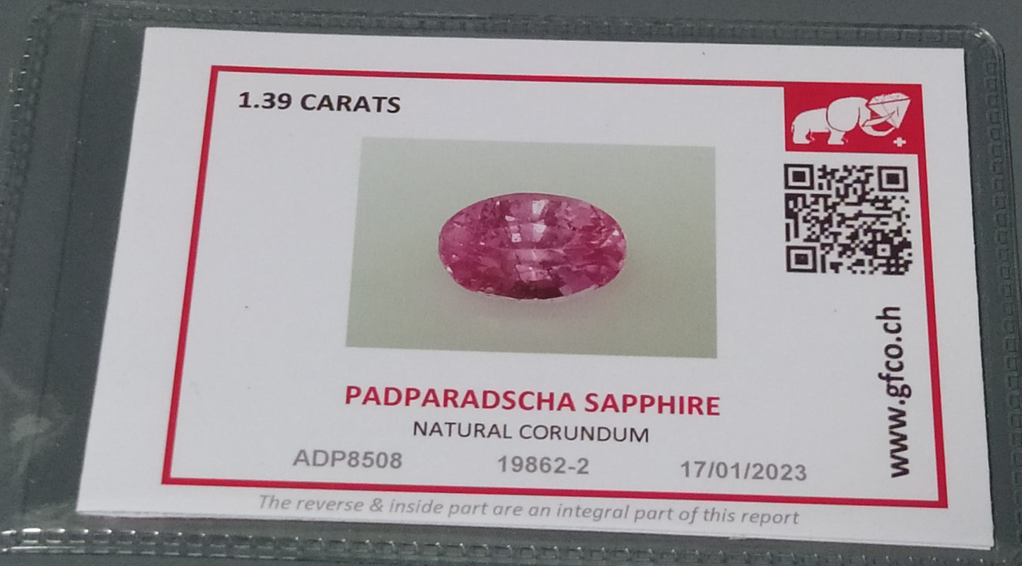 Swiss Lab Certified Natural Padparacha Sapphire Gemstone 1.39cts - Ready for Setting.