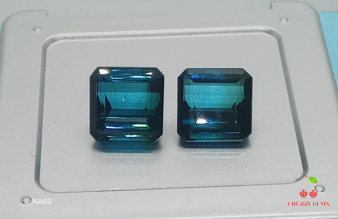 Natural Certified Pair Tourmaline: Glowing Blue  7.53 & 8.97cts- NA69 (24)