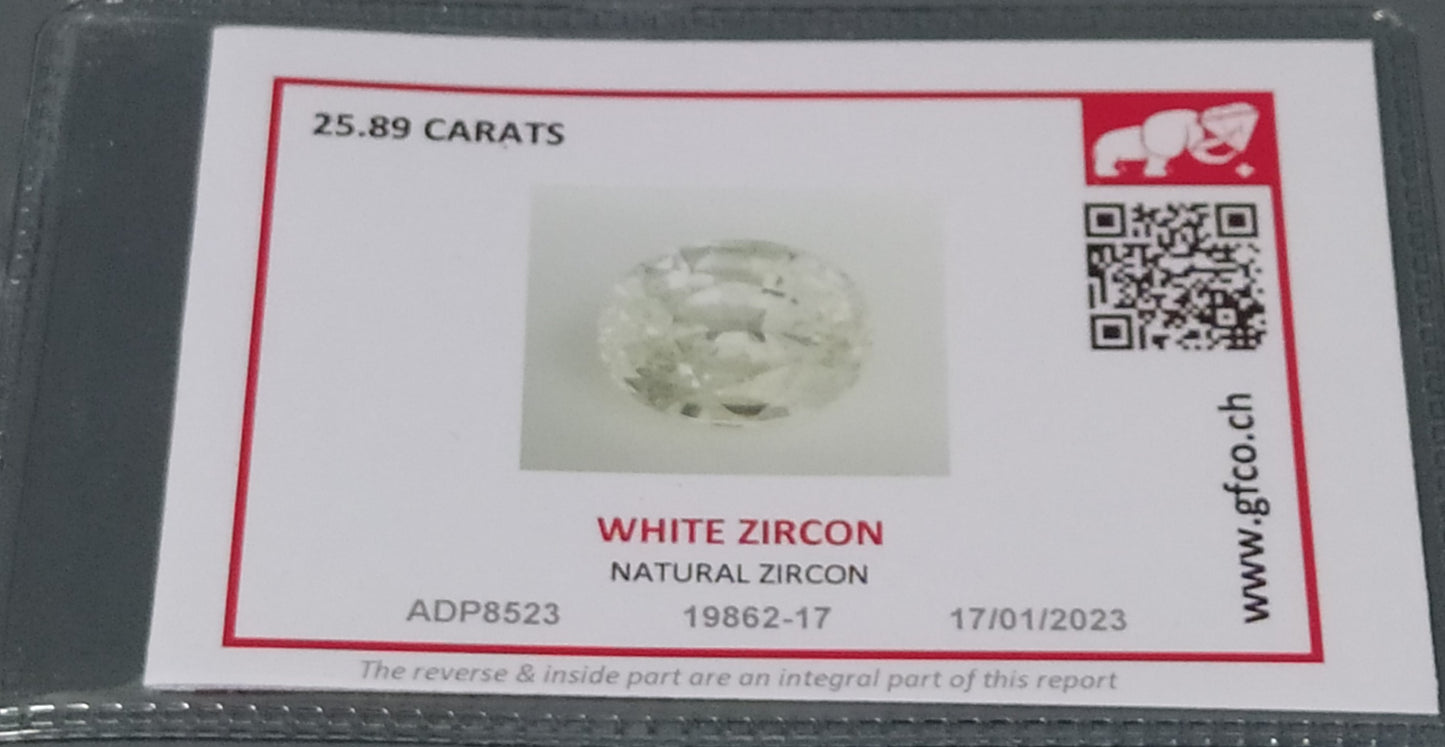 Swiss Lab Certified 25.89ct  Exquisite Oval Shape Natural White Zircon Gemstone