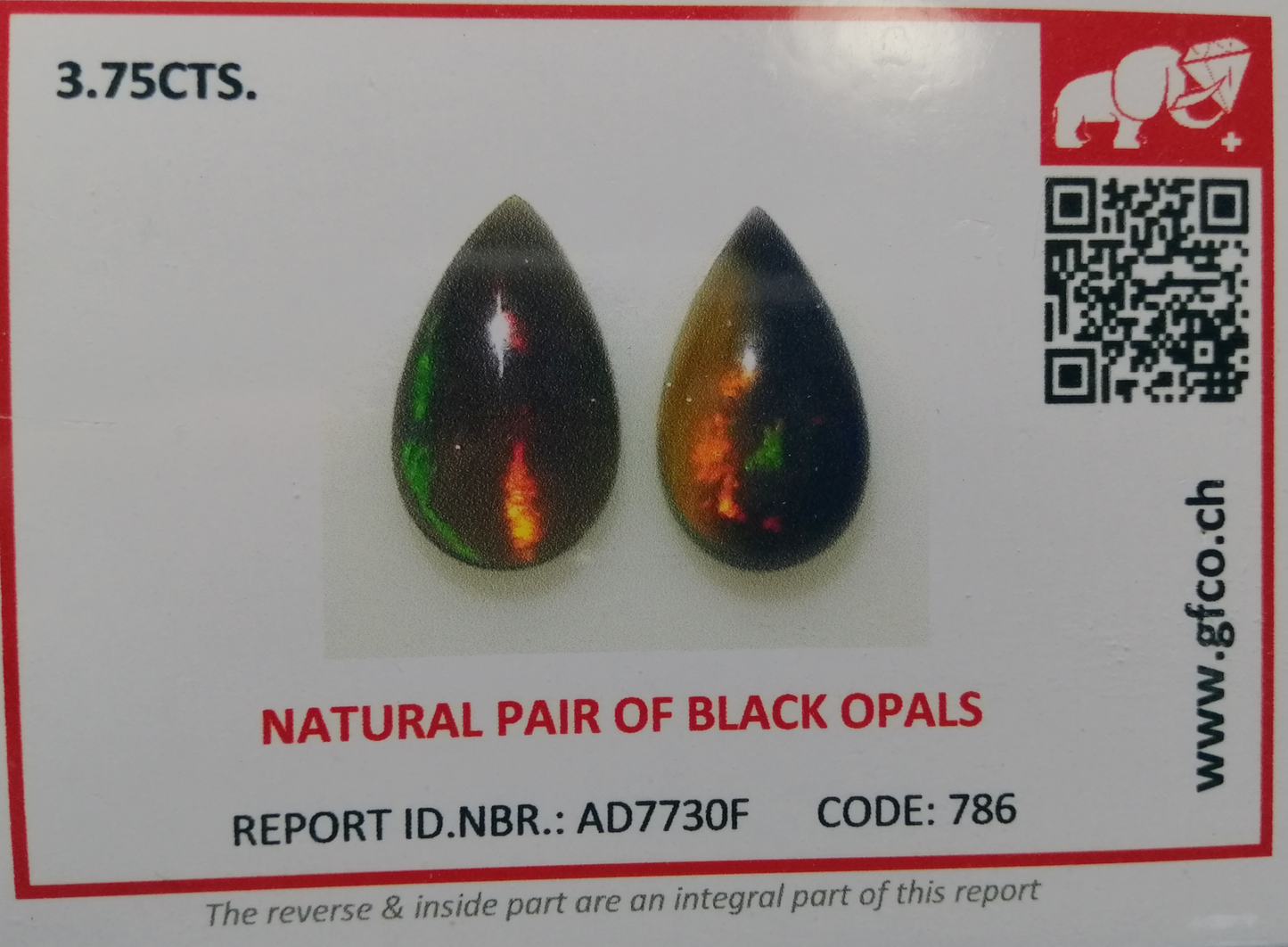 Natural Swiss Lab Certified 3.75ct Attractive Black with Play of Color Pair of Opals Gemstones O87 (24)\