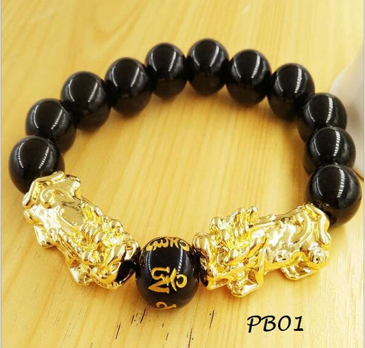 NATURAL PIXIU 2 BLACK ONYX  (GOLD TONE)