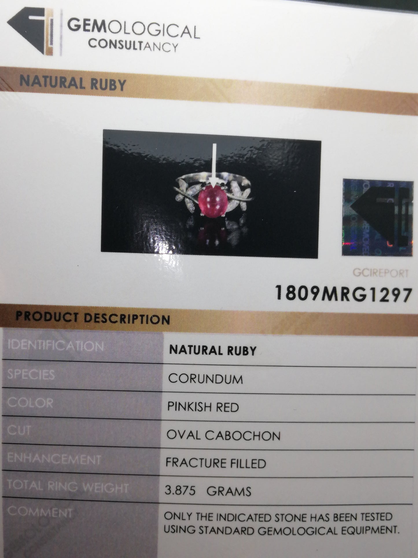 Natural Certified Ruby (SIZE 8.5) SR16