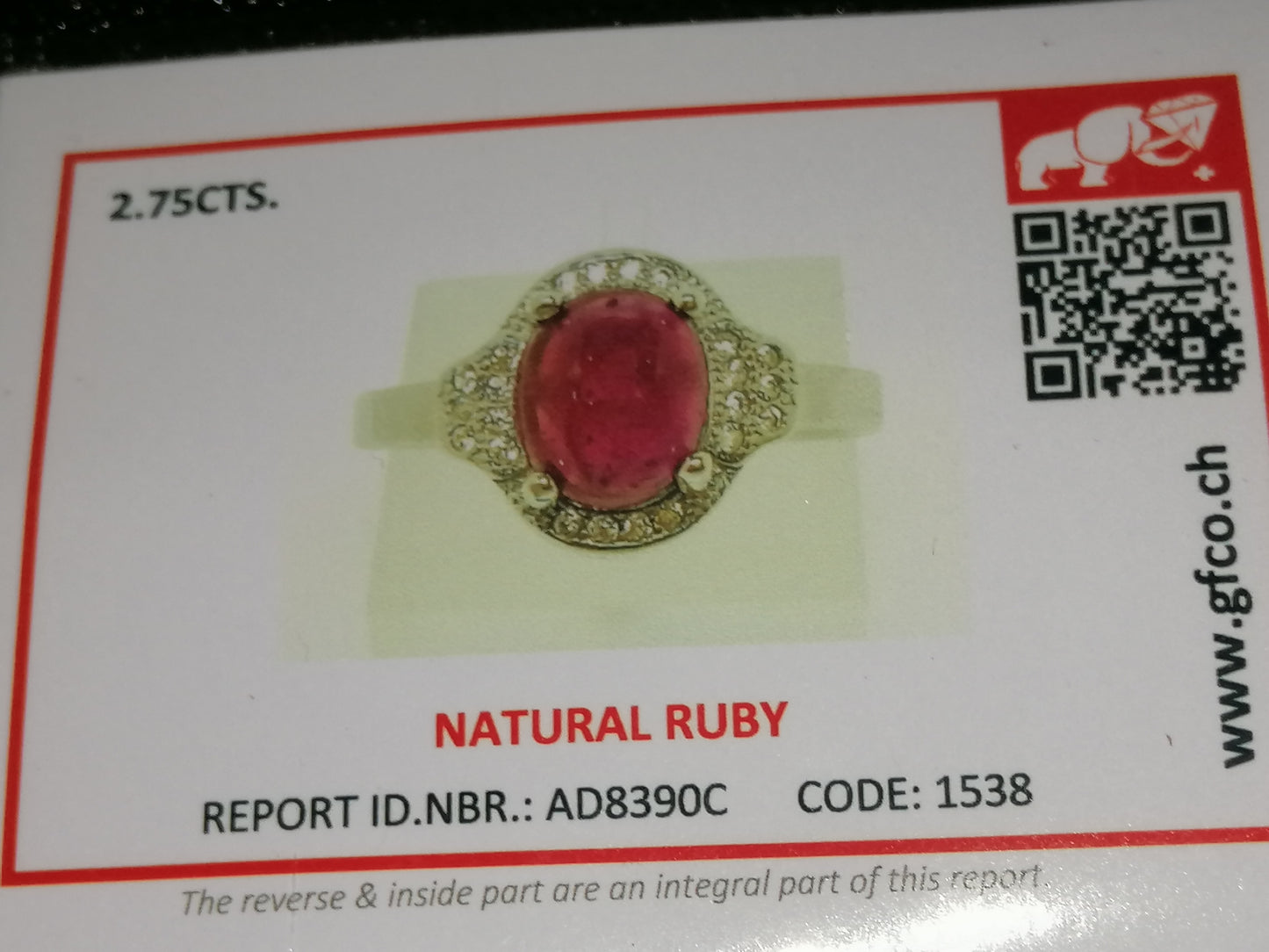 Natural Swiss Lab Certified Ruby (SIZE 7) SR45