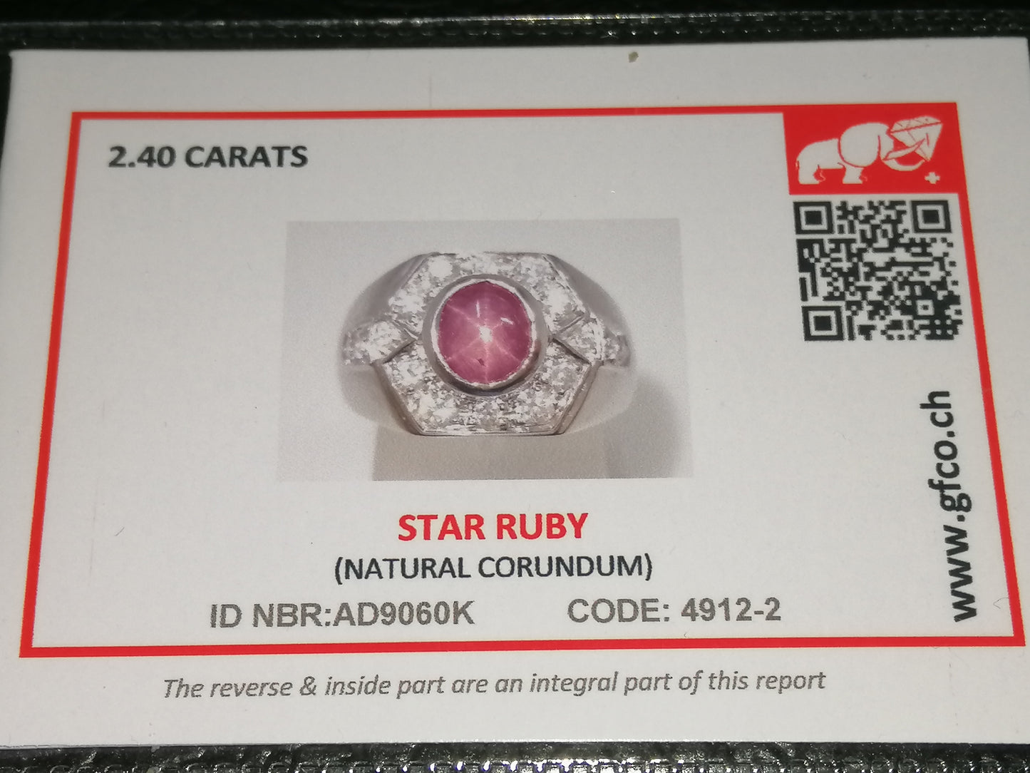 Natural SWISS LAB CERTIFIED RING with Star Ruby (SIZE 10) SR51