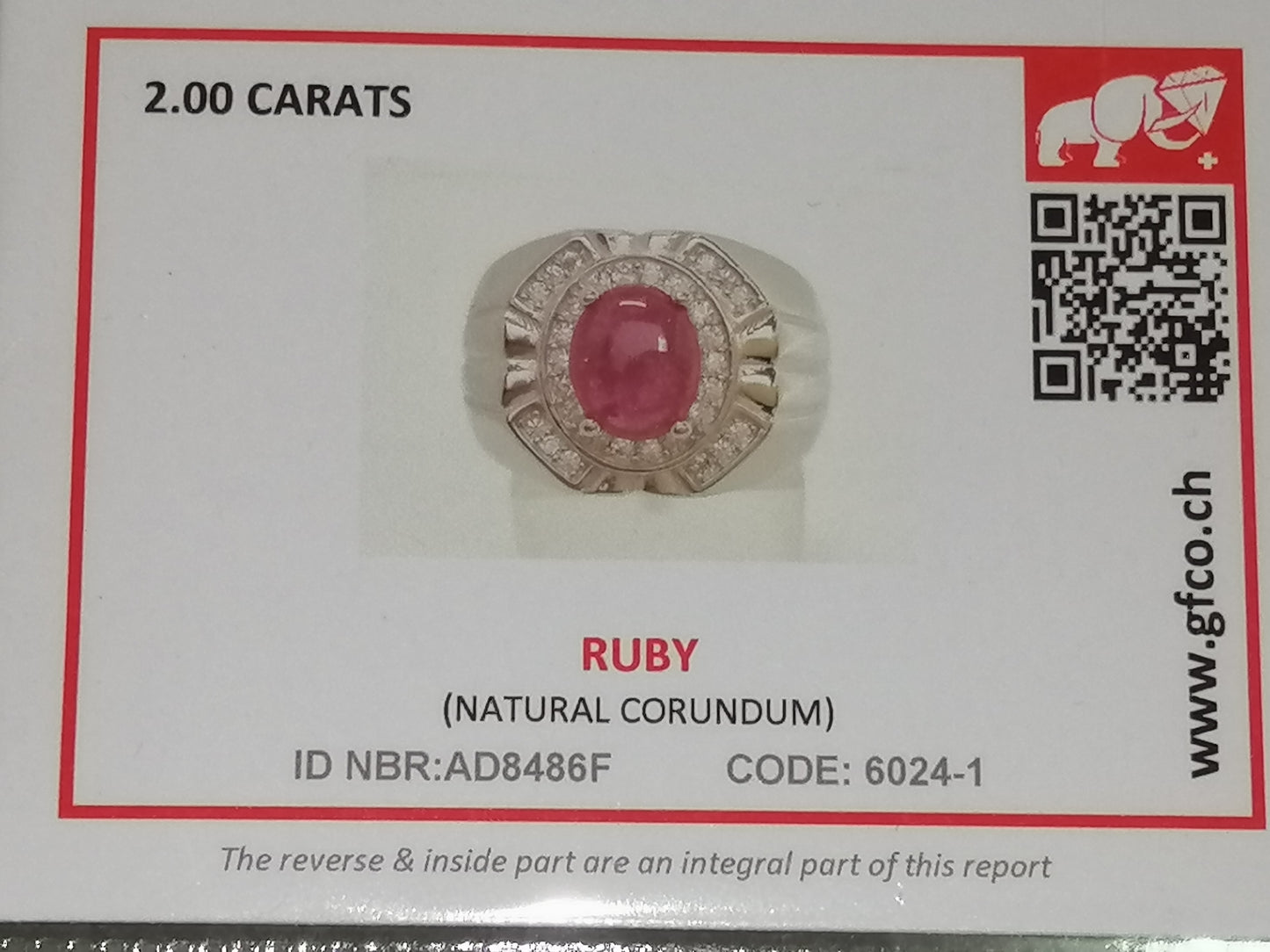 Natural SWISS LAB CERTIFIED RING with Ruby (SIZE 8.5) SR63