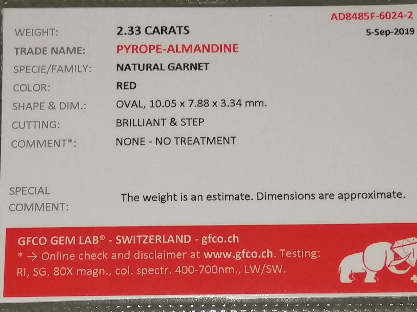 Natural Swiss Lab Certified Pyrope-Almandine (SIZE 7) SR65